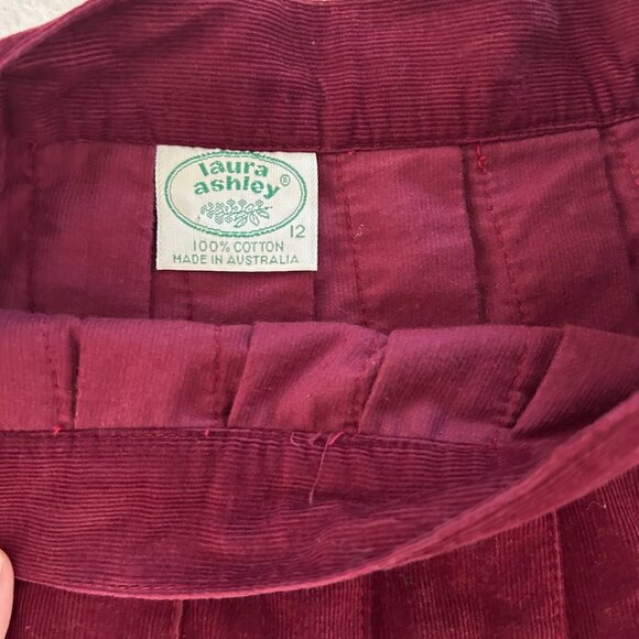 Vintage Laura Ashley Flared Pleated Skirt Burgundy Corduroy SZ12 Prairie Boho - Picture 5 of 8